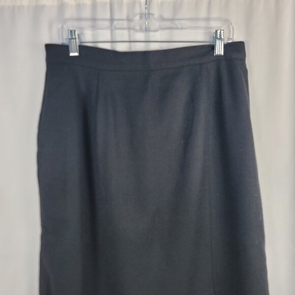Vintage Summit Hill Black Wool Midi Skirt Women's Size 16 Front Slit Long Length - Picture 2 of 12